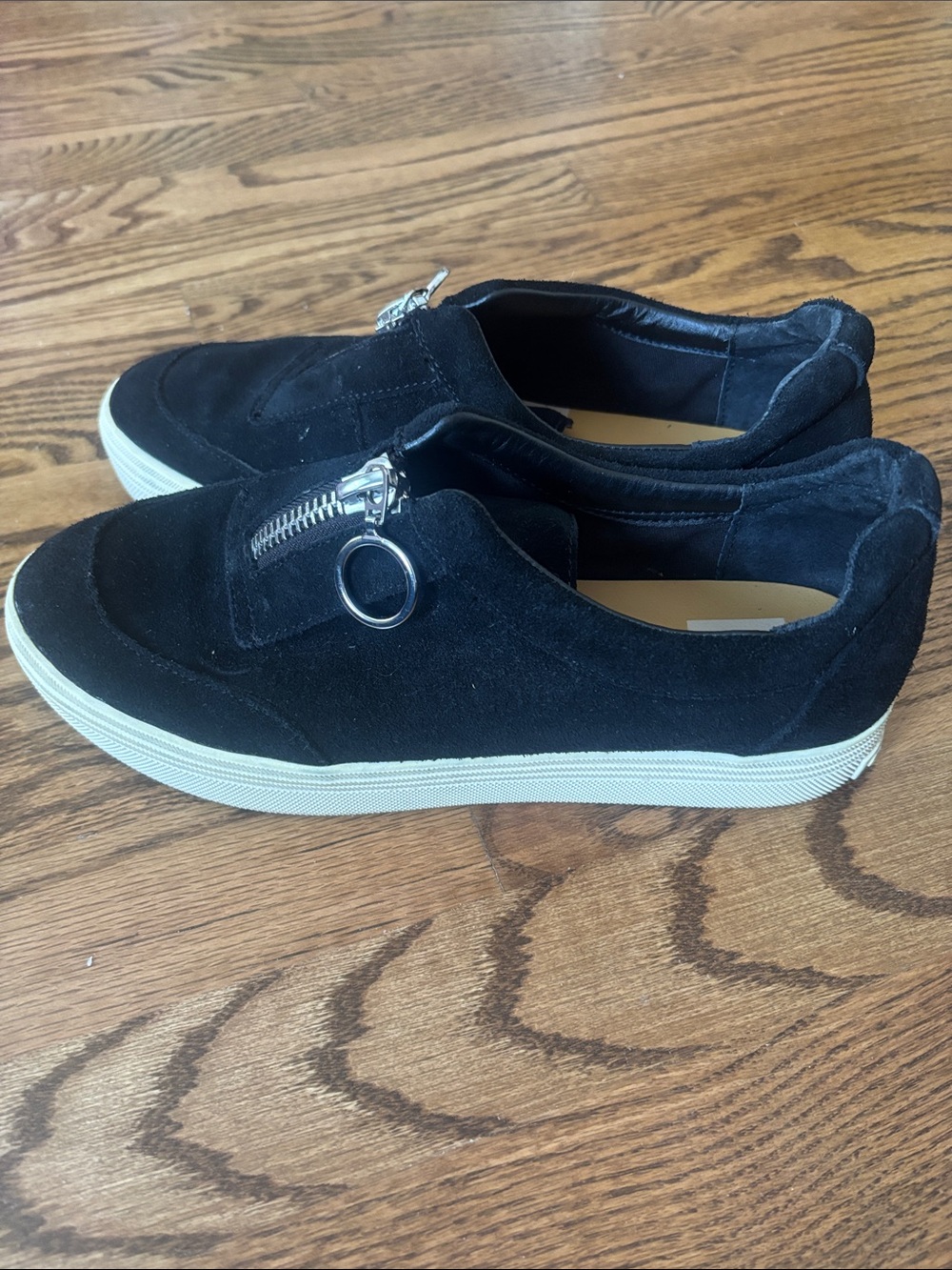Dolce Vita Black Suede Slip-On Sneakers with Silver Ring Zipper Accents